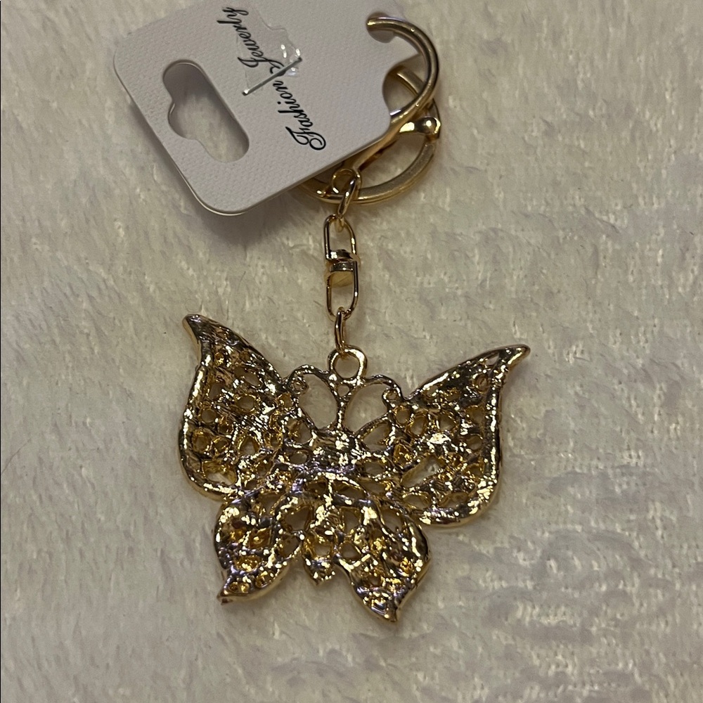 Red and Gold Butterfly Keychain - Picture 3 of 3